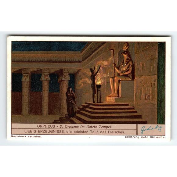 Victorian Liebig Trade Card Orpheus in Osiris Temple German Art Deco - Picture 1 of 2
